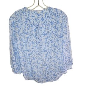 CASLON women's blue/white boohoo 3/4 sleeves V-neck tie front top size S